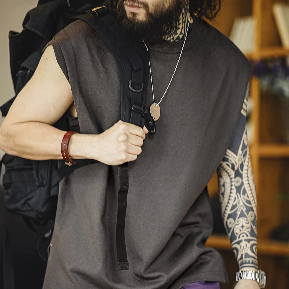 Maden Heavyweight Knitted Broad Shoulder Vest Sports Cotton Solid Sleeveless T-shirt for Men's Summer Tops Tee