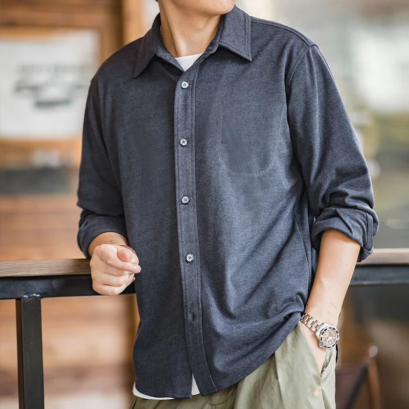 Maden Men's Starry Sky Textures Turn-down Collar Shirts Gray Blue Color Casual Long-sleeved Shirt Spring and Autumn Soft Shirts