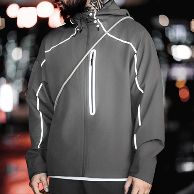 Maden Casual Functional Reflective Jacket Outdoor Wear-resistant Hooded Zipper Coat Waterproof Hiking Jacket for Men's Autumn