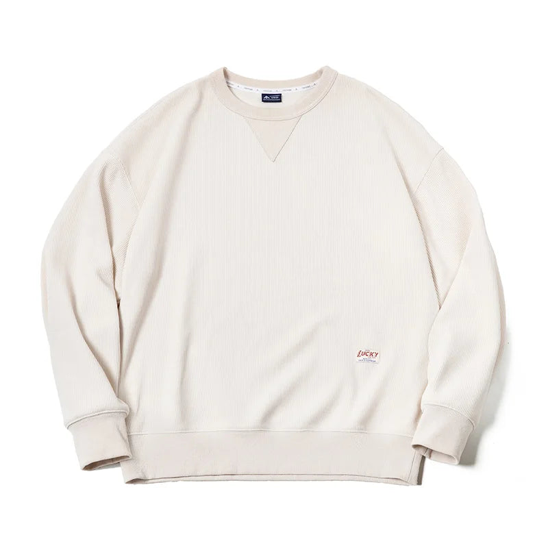 Maden Heavyweight Round Collar Chenille Sweater for Men Spring and Autumn Basic Styles Long-sleeved Pullover Navy Blue T-shirts