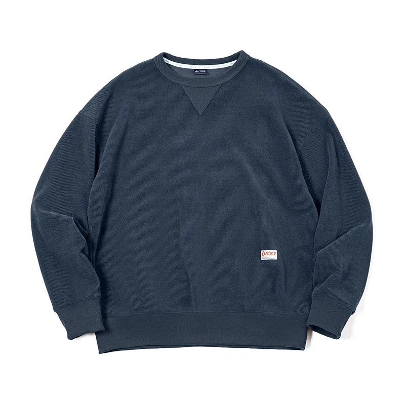 Maden Heavyweight Round Collar Chenille Sweater for Men Spring and Autumn Basic Styles Long-sleeved Pullover Navy Blue T-shirts