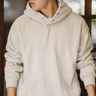 Maden Casual Double-sided Polar Fleece Hooded Sweatshirt with Button Thickened Warm Pullover for Men's Autumn and Winter Hoodie