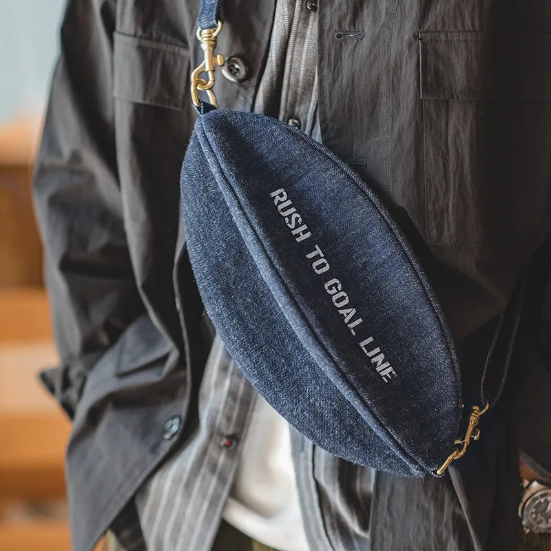Maden Vintage Rugby Bags For Men Women Belt Raw Denim Causual Retro Letter Chest Bag Phone Pouch Pocket Hip Hop Streetwear