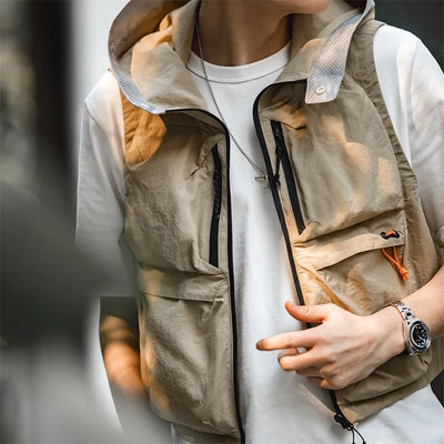 Maden Outdoor Quick Dry Men's Vest Multi-pocket Hooded Camping Fishing  Mountain Waistcoat Tactical Hunting Sleeveless Jackets