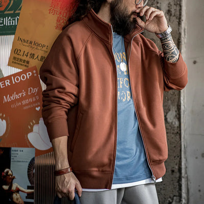 Maden Casual Polar Fleece Cardigan Sweatshirt Stand-up Collar Sports Zipper Jacket Warm Versatile Coat for Men's Fall and Winter