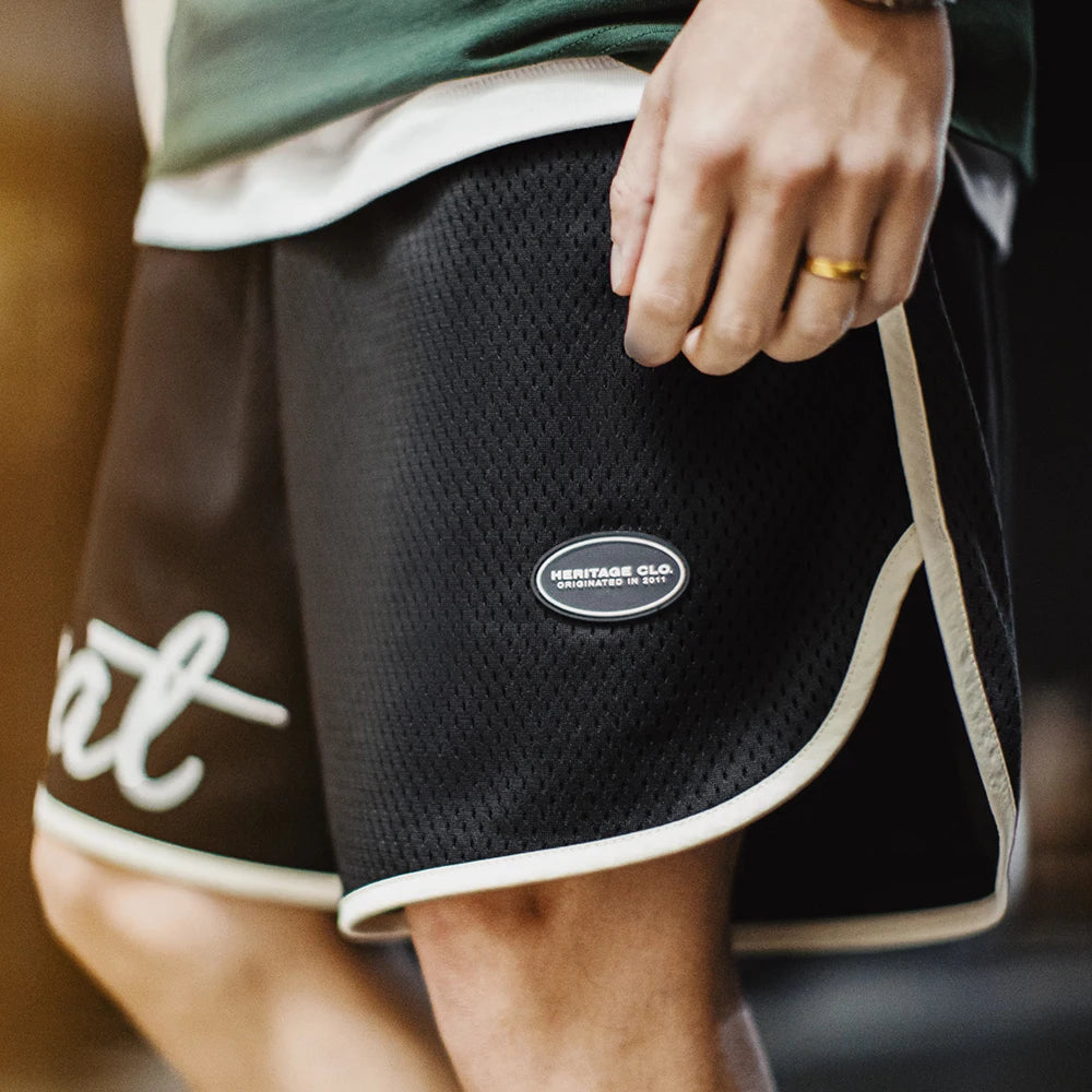 Maden Casual Outdoor Black Mesh Shorts Men's Summer Breathable Basketball Shorts with Elastic Waist Quick-Dry Beach Sports Pants