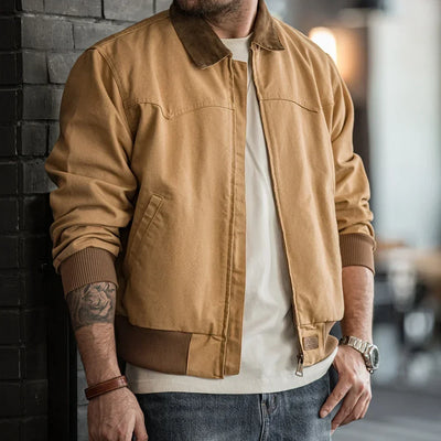 Maden Retro Heavyweight Santafe Canvas Jackets Cotton Corduroy Lapel Ribbed Hem Cuffs Short Jacket for Men's Autumn Overcoat