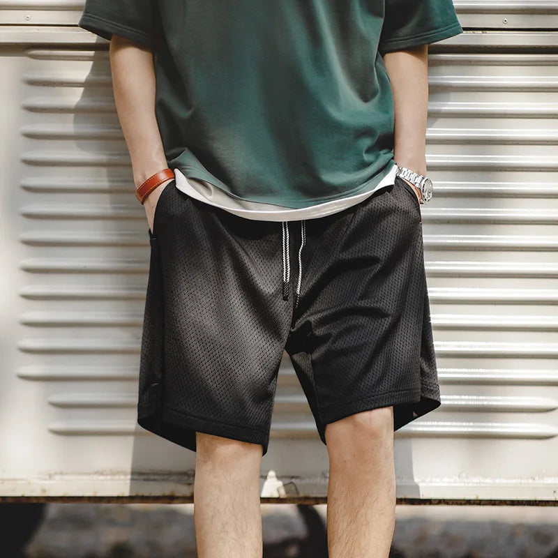 Maden Outdoor Mesh Basketball Shorts Men's Summer Quick-Dry Breathable Pants with Elastic Waist Lightweight Running Sport Shorts