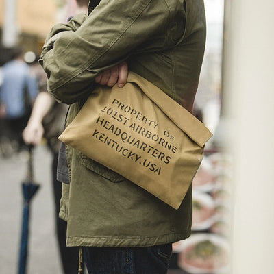 Maden Oil Wax Canvas Handbag Men's Vintage Handbags Khaki Print Purse Envelope Capacity Money Bag Magnetic Buckle Long Wallet