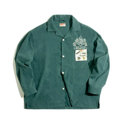Maden Retro Solid Color Long Sleeve Shirts with Single Breasted Lapel Pocket Embroidery Design Loose Shirt for Men's Autumn Tops