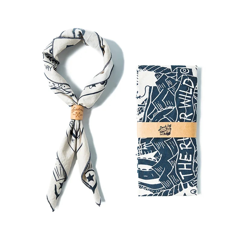 Maden Workwear Retro Square Scarf Jewelry Amekaji Art Cashew Neckband Street Headband Men's Fashion