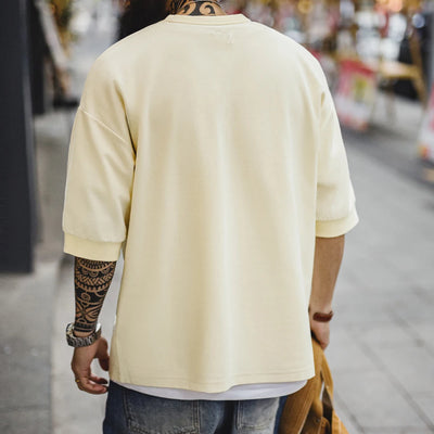 Maden New Casual Loose Fit Crew Neck Short Sleeve T-Shirt Men's Summer Basic Beige Breathable Tee Versatile Cotton Street Top