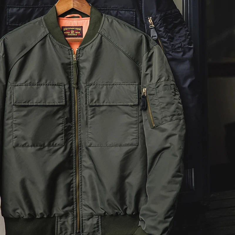 Maden Baseball Collar MA1 Bomber Jacket for Men Classical Orange Lining Double-pocket Coats Thickened Fall and Winter Jacket