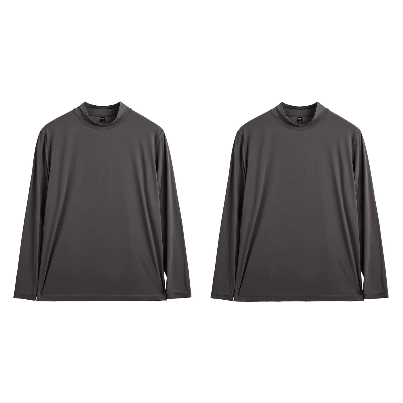 Maden Men's Mock Neck Long Sleeve Tee Slim Fit Stretch Layering Shirt Gray Workout Basic T-shirt for Spring and Fall Underwear