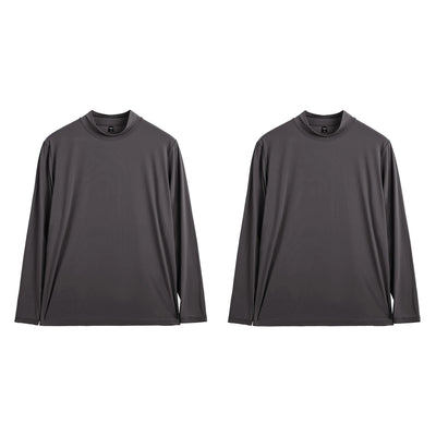 Maden Men's Mock Neck Long Sleeve Tee Slim Fit Stretch Layering Shirt Gray Workout Basic T-shirt for Spring and Fall Underwear
