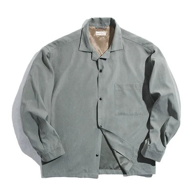 Maden Workwear French Vintage Long Sleeve Cuban Collar Thin Shirt Naples Shirt Peach Skin Fleece Men's Autumn