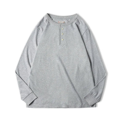 Maden Long-sleeved Henley Shirt for Men Three-button Classic Design Round Collar Beige Basic T-shirts Male Autumn Thin Tees