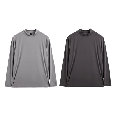 Maden Men's Mock Neck Long Sleeve Tee Slim Fit Stretch Layering Shirt Gray Workout Basic T-shirt for Spring and Fall Underwear