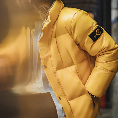Maden Casual 90% White Duck Down Jacket Yellow Stand Collar Warm Jacket Versatile Puffer Coat for Men Fall and Winter Outerwear