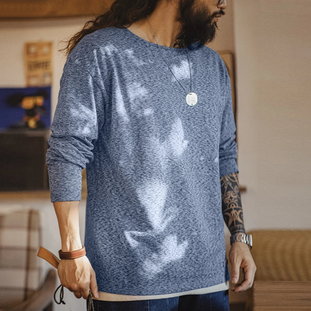 Maden Vintage Double-sided Brushed Fleece Long-sleeved T-shirt Warm Inner Layer Round-neck Base Layer Shirt Men's Fall Pullover