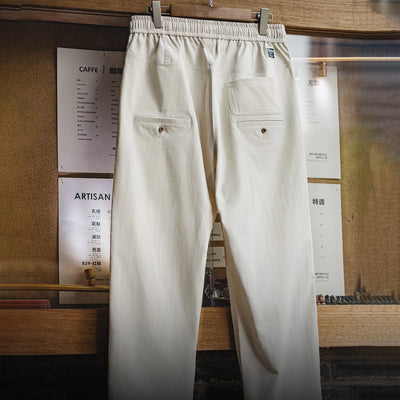 Maden Men's White Casual Pants Commuting Herringbone Straight-Leg Trousers Double Back Pockets Loose Fit Pants for Spring Fall
