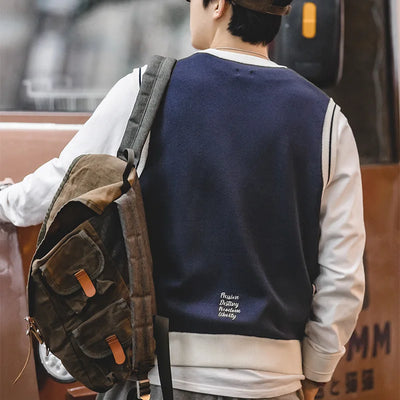 Maden Round-neck Casual Knitted Vest for Men Academy Style Spring and Autumn Streetwear Sleeveless Vest Letter Printed Pullover