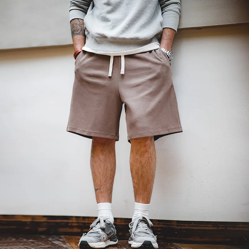 Maden Men's 340g Heavyweight Casual Shorts Knitted Breathable Summer Shorts with Lightning Embroidered Sport Gym Short Pants