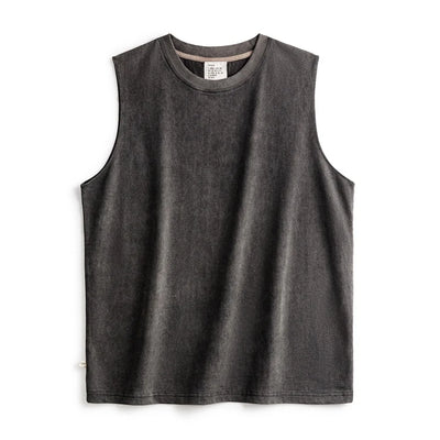 Maden Retro Aged Men's Summer Tank Tops Cotton Breathable Sports Fitness Vest Solid Color Sleeveless T-shirt for Base Layers