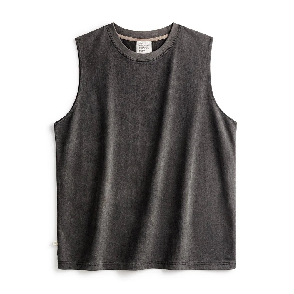 Maden Retro Aged Men's Summer Tank Tops Cotton Breathable Sports Fitness Vest Solid Color Sleeveless T-shirt for Base Layers