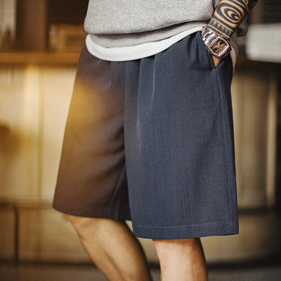 Maden Casual Solid Color Suit Shorts Men Summer Lightweight Office Shorts Elastic Waist Pockets Versatile Chino Business Bottoms