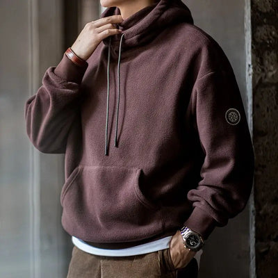Maden Casual Polar Fleece Hooded Sweatshirt Solid Color Windproof Pullover with Face Mask Warm Tops for Men's Fall and Winter