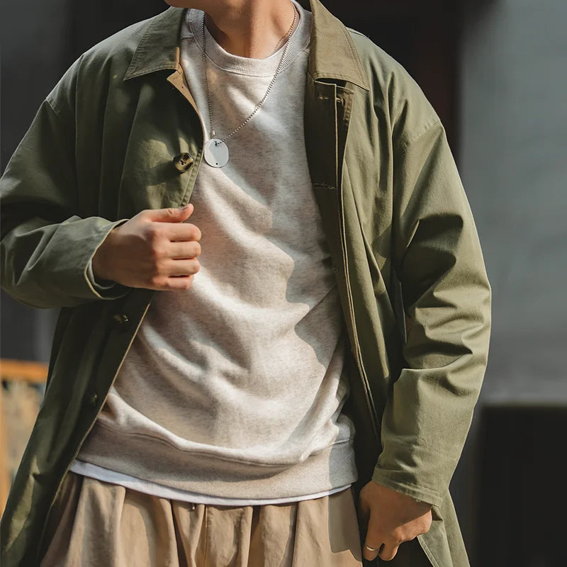 Maden Workwear Men's Autumn American Casual Contrast Windbreaker Heavyweight Loose Mid length Thin Coat