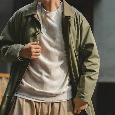 Maden Workwear Men's Autumn American Casual Contrast Windbreaker Heavyweight Loose Mid length Thin Coat