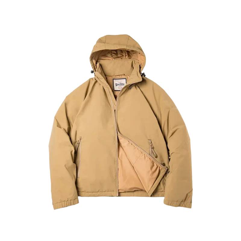Maden Hooded Down Jacket for Men Winter Thickened Matte Glossy Fabric Parka Outdoor Warm Coat Versatile Outerwear Black Jacket