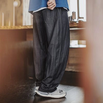 Maden Casual Water Wave Pleated Pants Men's Spring and Summer Cityboy Style Loose Fit Trousers with Elastic Waist Cool TR Bottom