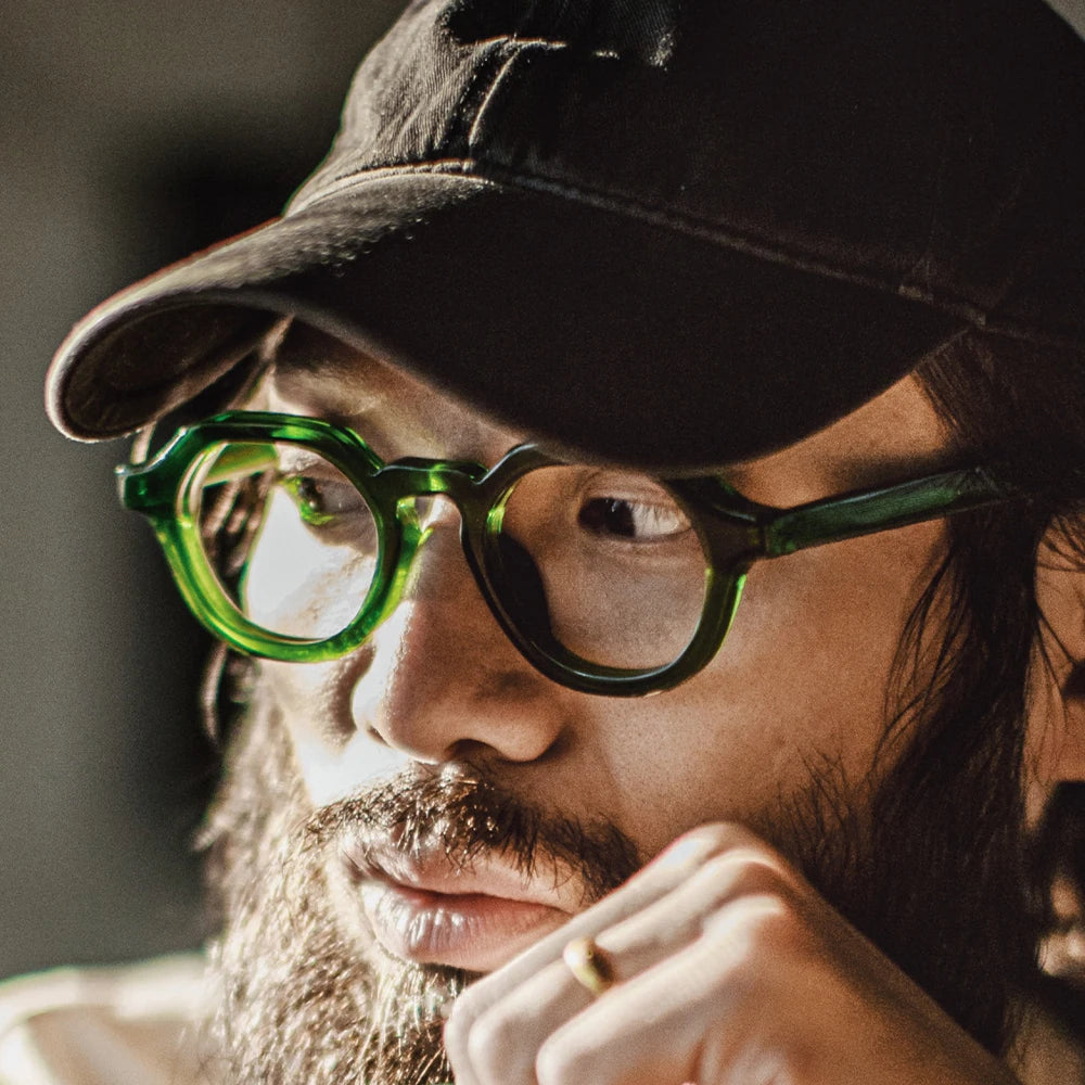 Maden Vintage Round Frame Glasses Unisex Thick Acetate Fashion Eyeglass Frames Retro Trendy Versatile Durable Design Eyewear