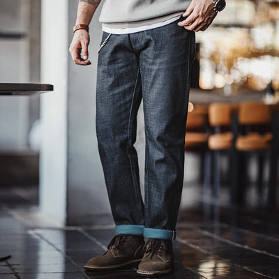 Maden New Retro 13oz Selvage Raw Denim Jeans Straight Fit Cotton Versatile Jeans Classic for Men's Autumn and Winter Trousers
