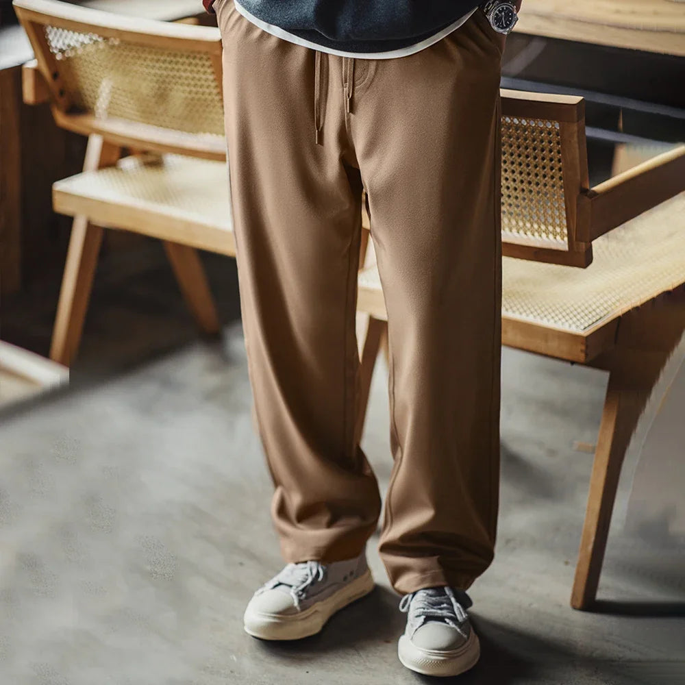 Maden Easypants Casual Pants Iron-free Anti-wrinkle Loose Straight Fit Solid Elastic Waistband with Pocket Design, Trousers