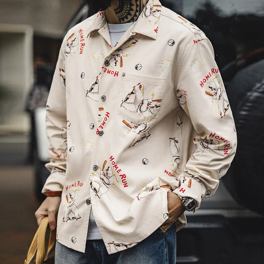 Camisa de Manga Larga de Corte Holgado Estilo Americano Traff
