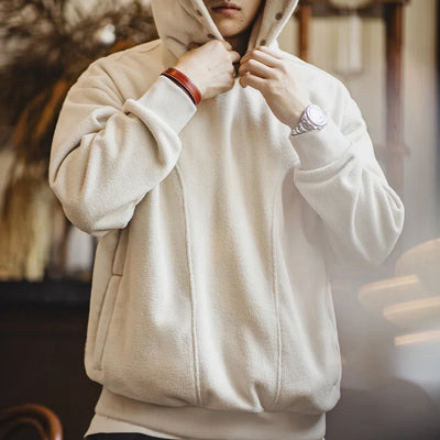 Maden Casual Double-sided Polar Fleece Hooded Sweatshirt with Button Thickened Warm Pullover for Men's Autumn and Winter Hoodie
