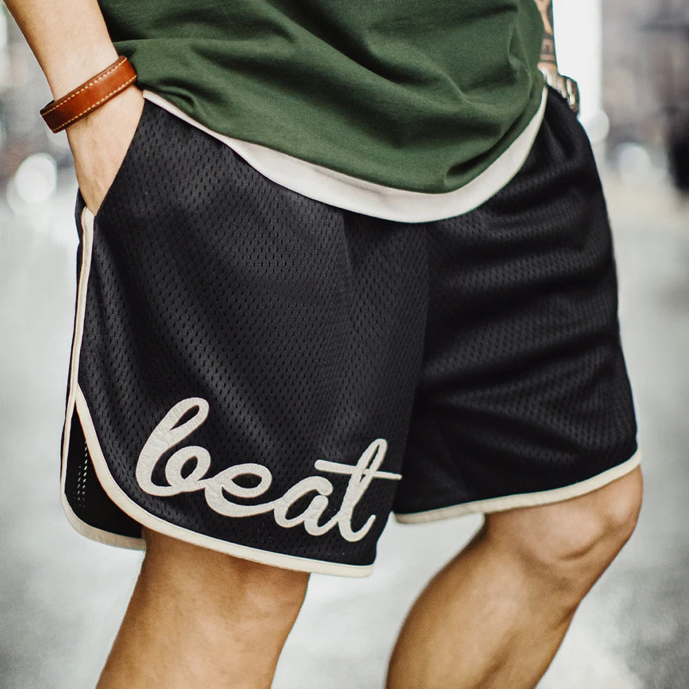 Maden Casual Outdoor Black Mesh Shorts Men's Summer Breathable Basketball Shorts with Elastic Waist Quick-Dry Beach Sports Pants