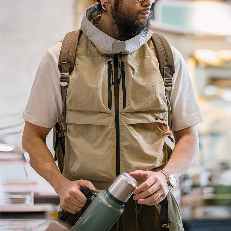 Maden Outdoor Quick Dry Men's Vest Multi-pocket Hooded Camping Fishing  Mountain Waistcoat Tactical Hunting Sleeveless Jackets
