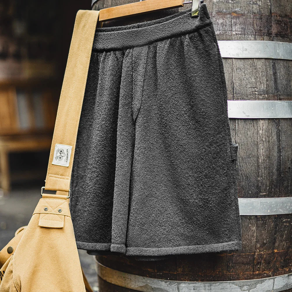 Maden Casual Heavyweight Dark Gray Shorts Men's Summer Loose Fit Straight Leg Elastic Waist Knit Shorts Breathable Pocket Bottom