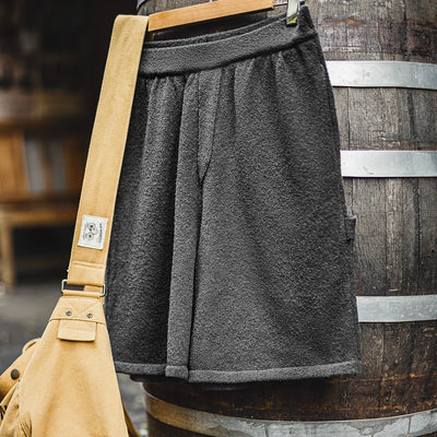 Maden Casual Heavyweight Dark Gray Shorts Men's Summer Loose Fit Straight Leg Elastic Waist Knit Shorts Breathable Pocket Bottom