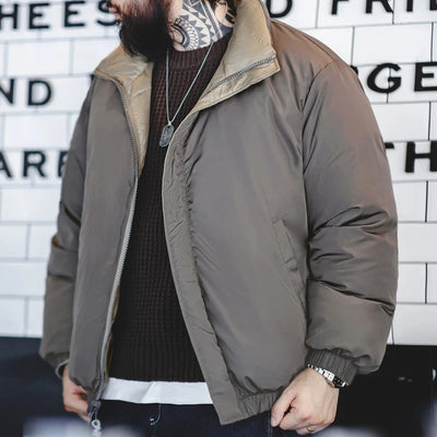 Maden Winter Reversible Down Jacket for Men White Duck Down Filling Versatile Stand-up Collar Warm Coat Mens Solid Color Jacket