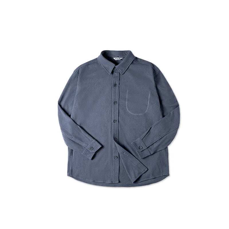 Maden Men's Starry Sky Textures Turn-down Collar Shirts Gray Blue Color Casual Long-sleeved Shirt Spring and Autumn Soft Shirts