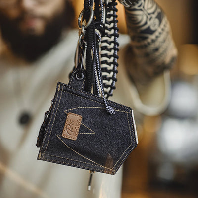 Maden Denim Retro Coin Bag Blue Mini Bag for Men and Women Daily Fashion Accessories