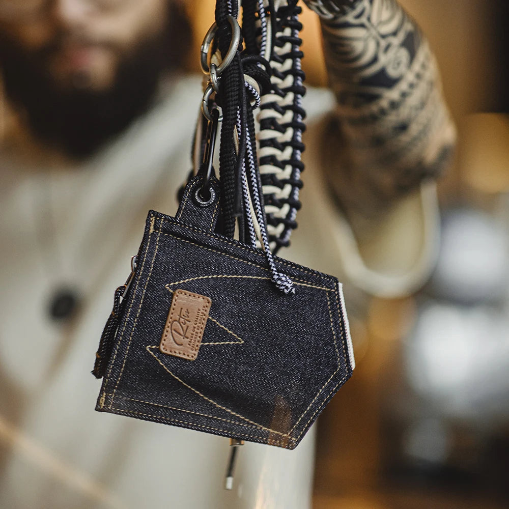Maden Denim Retro Coin Bag Blue Mini Bag for Men and Women Daily Fashion Accessories
