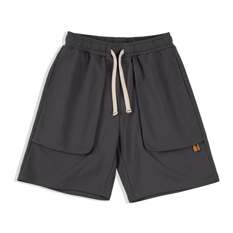 Maden Casual Heavyweight Knit Shorts for Men Straight Loose Large Pockets Sports Short Sweatpants Elastic Waist Athletic Shorts