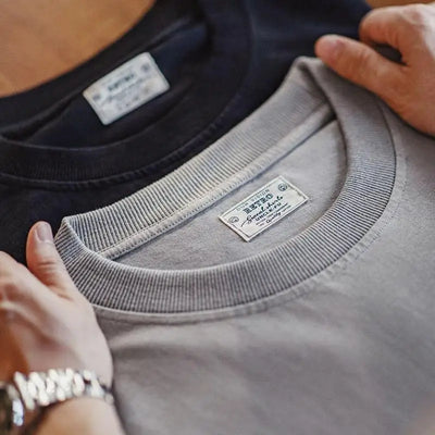 Maden Casual Solid Color with Pocket Design Long-sleeved T-shirt Round Neck Cityboy Loose Cotton Inner Layering Shirt for Men